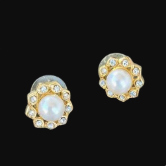 ππ Vintage Elegant Pearl Gold Pendant Chocker Necklace Rhinstone Earrings Set - Picture 4 of 9